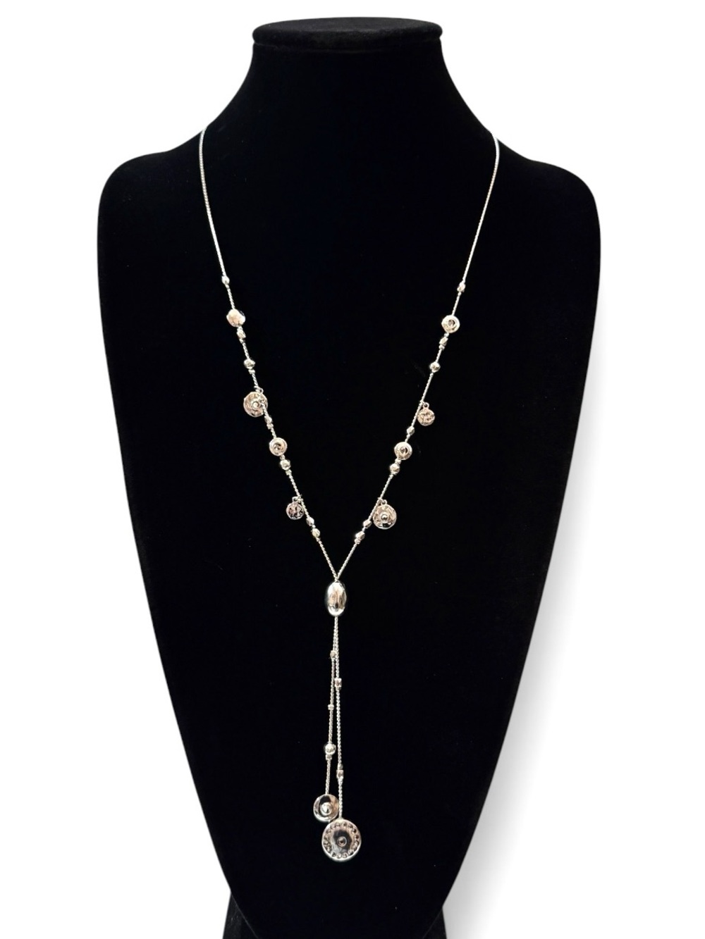 Chico’s Silver Tone Y-Necklace with Hematite Accents | NEW